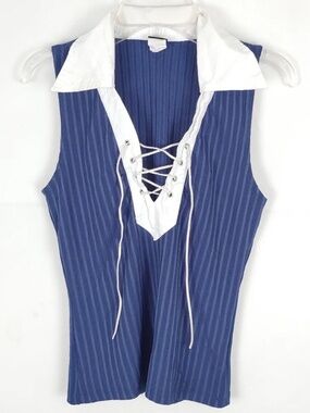 Y2K Vintage Whisper Sleeveless Lace-Up Blouse Top Womens M Coquette Going Out